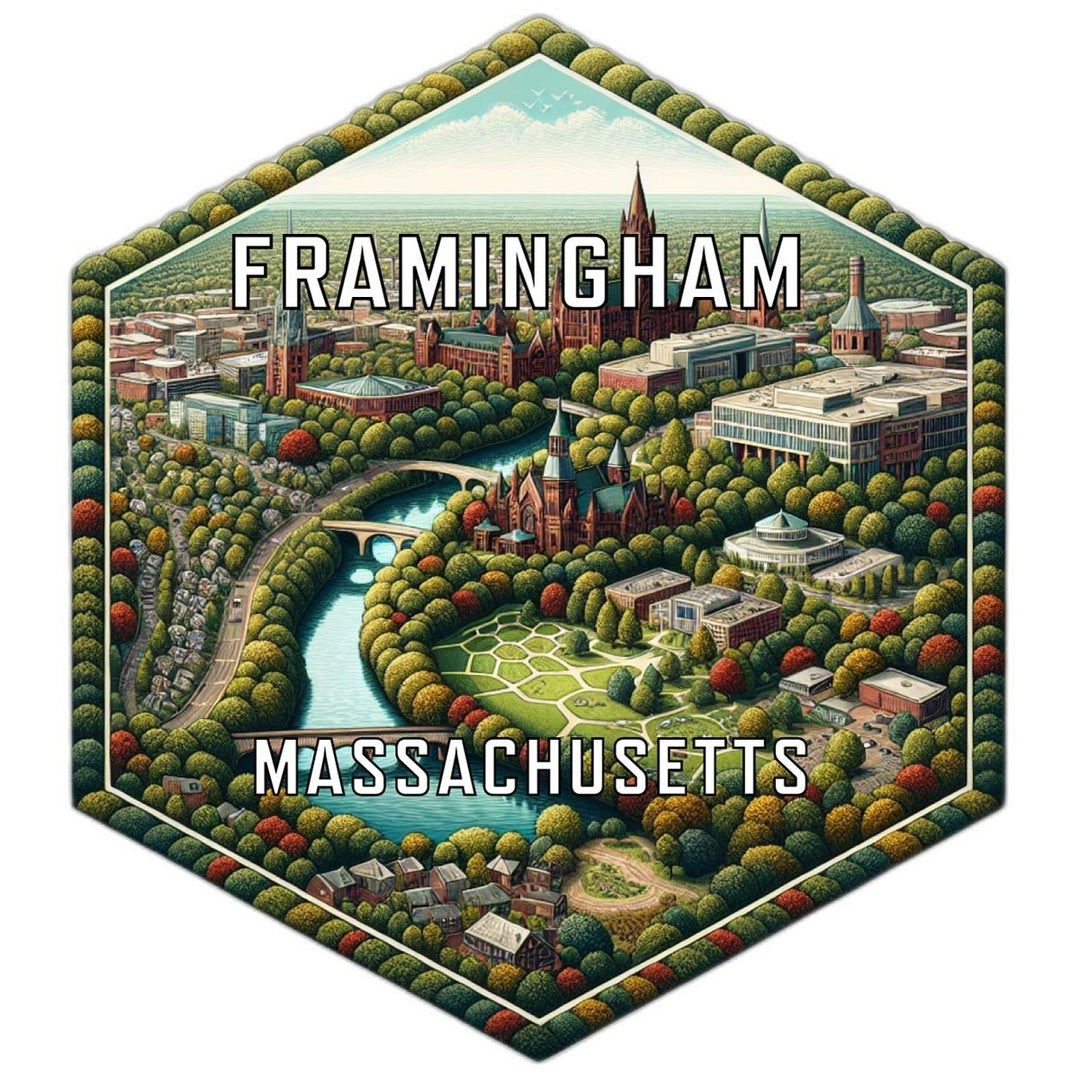 Framingham Massachusetts Souvenir Travel Destination Die Cut Hexagon Fridge Magnet Image 1