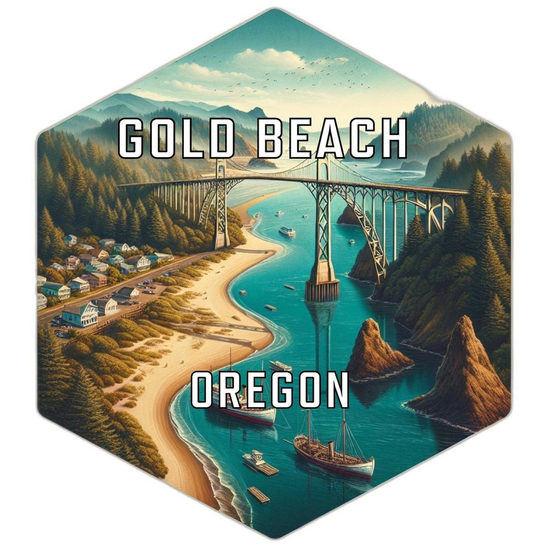 Gold Beach Oregon Souvenir Travel Destination Die Cut Hexagon Fridge Magnet Image 1