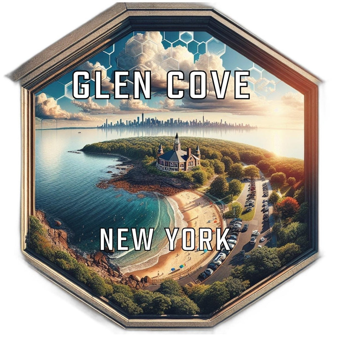 Glen Cove York Souvenir Travel Destination Die Cut Hexagon Fridge Magnet Image 1