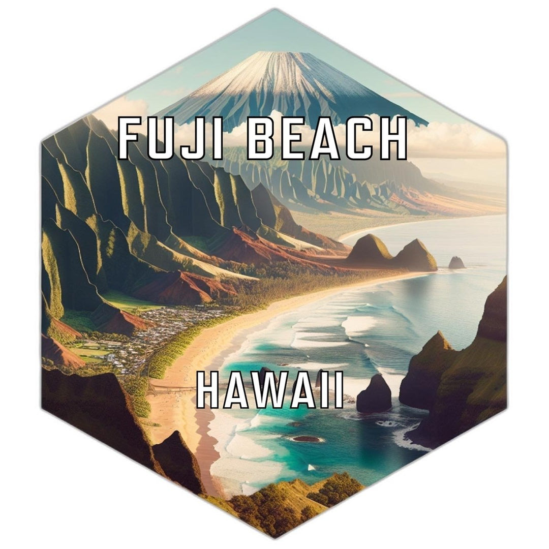 Fuji Beach Hawaii Souvenir Travel Destination Die Cut Hexagon Fridge Magnet Image 1