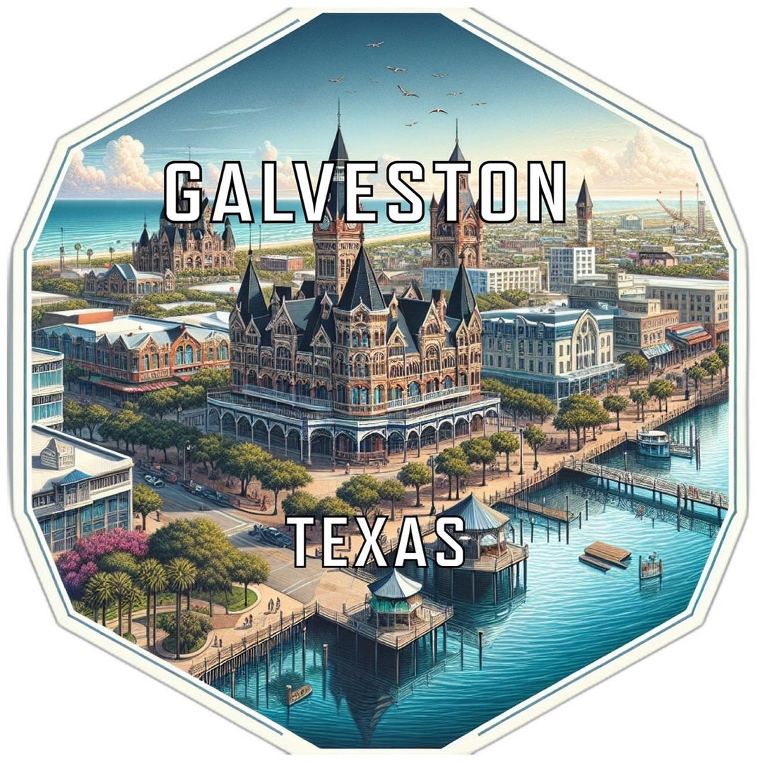 Galveston Texas Souvenir Travel Destination Die Cut Hexagon Fridge Magnet Image 1