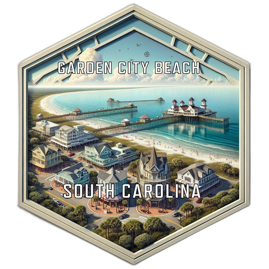 Garden City Beach South Carolina Souvenir Travel Destination Die Cut Hexagon Fridge Magnet Image 1