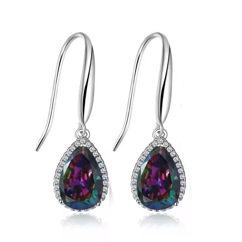 14k White Gold Plated 1 Ct Created Mystic Topaz Teardrop Earrings Image 1