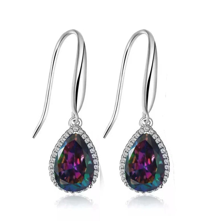 14k White Gold Plated 1 Ct Created Mystic Topaz Teardrop Earrings Image 1