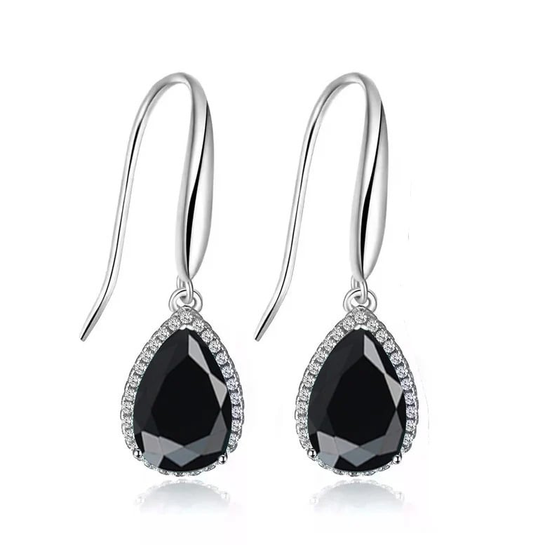 14k White Gold Plated 1 Ct Created Black Sapphire Teardrop Earrings Image 1