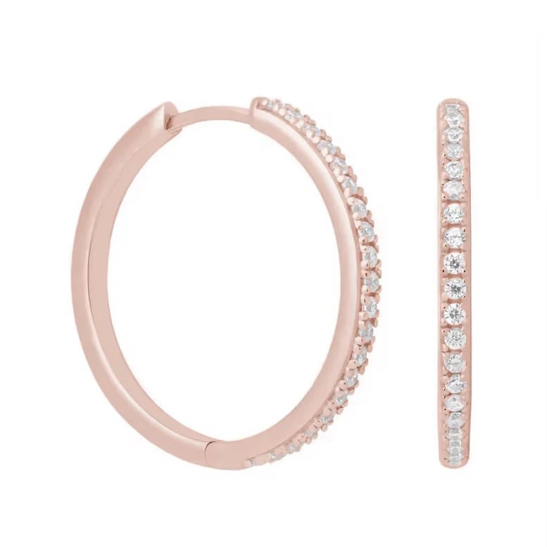 18k Rose Gold 30mm Hoop Earrings With 4ct Created White Sapphire Plated Image 1