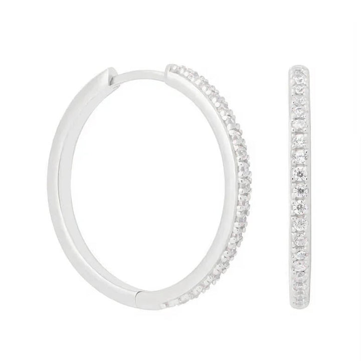 18k White Gold 30mm Hoop Earrings With 4ct Created White Sapphire Plated Image 1