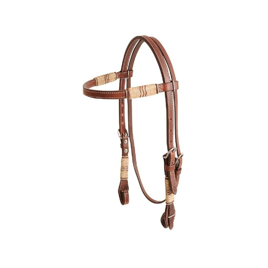 Cashel Headstall Browband Leather Rawhide Trim Brown SA-HB15RT Image 1