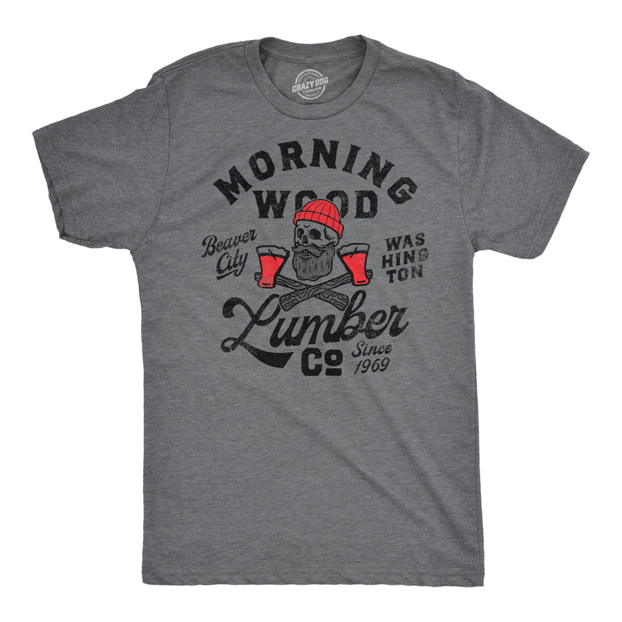 Mens Morning Wood Lumber Company T Shirt Funny Shirt with Adult Humor Innuendo Tee for Guys Image 1