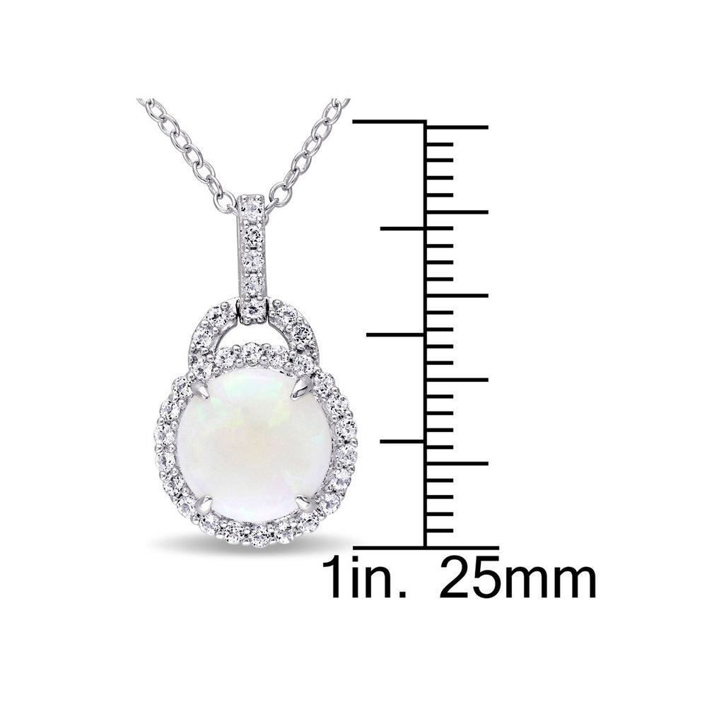 2.16 Carat (ctw) Opal and White Topaz Halo Pendant Necklace in Sterling Silver with Chain Image 2