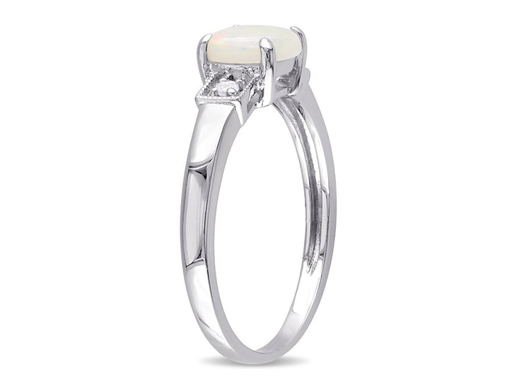 1/2 Carat (ctw) Opal Halo Ring in Sterling Silver with Diamond Accent Image 3