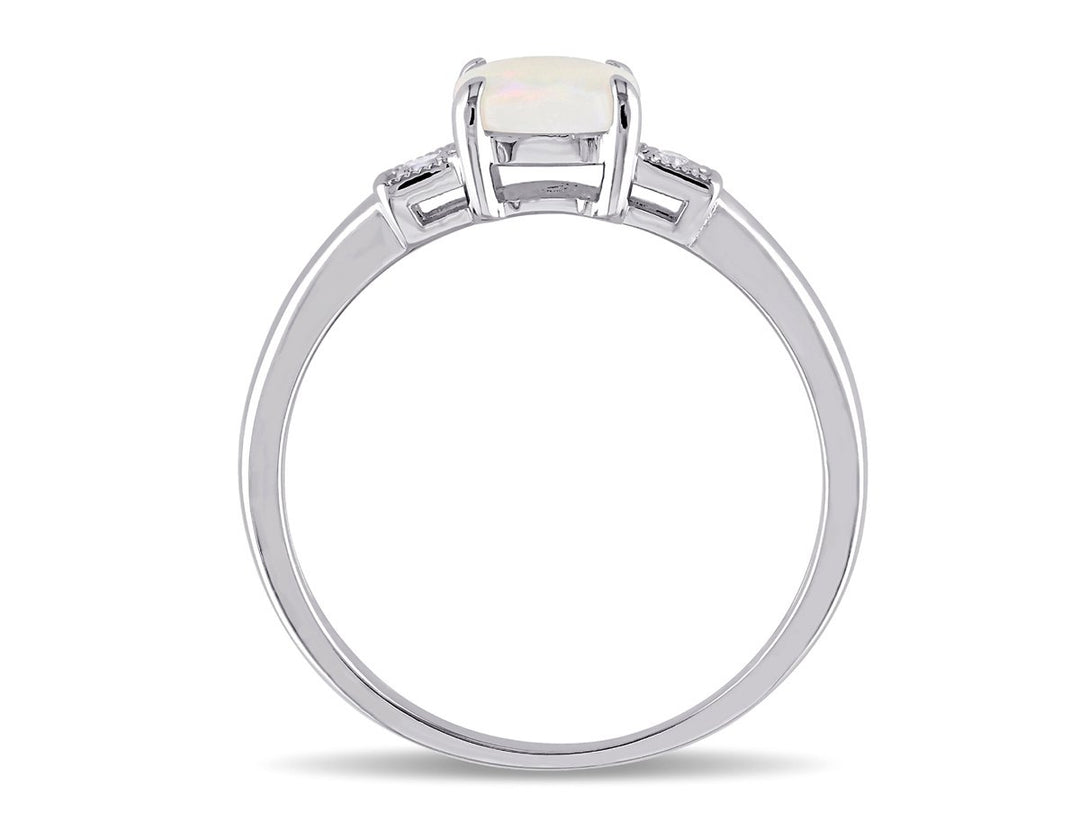 1/2 Carat (ctw) Opal Halo Ring in Sterling Silver with Diamond Accent Image 4