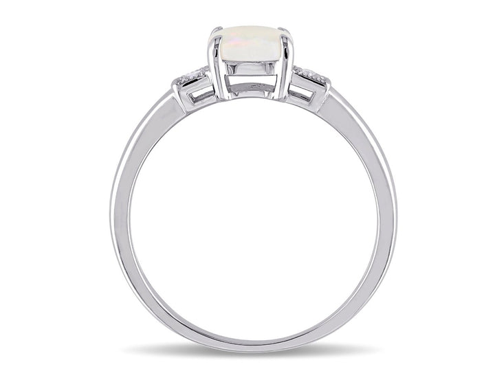 1/2 Carat (ctw) Opal Halo Ring in Sterling Silver with Diamond Accent Image 4