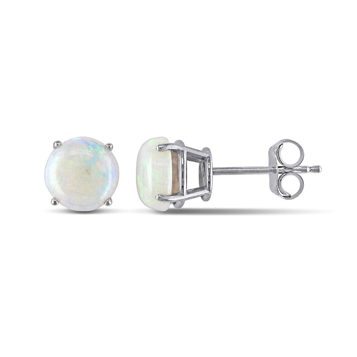 1.20 Carat (ctw) Opal Solitaire Stud Earrings in 10K White Gold (6mm) Image 1