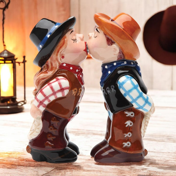 Ceramic Cowboy and Cowgirl Kissing Salt and Pepper Shakers Gift for Cowgirl, Image 1