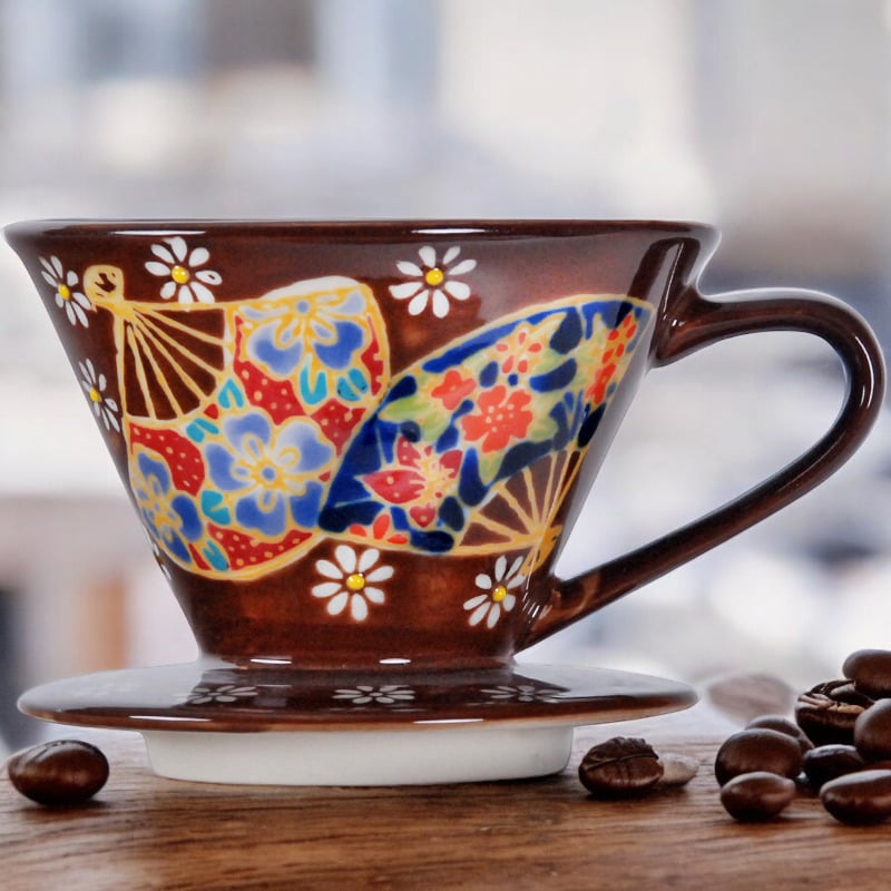 Ceramic Coffee Dripper with Japanese Fans Design Japanese Culture Coffee Lover Gift , Image 1