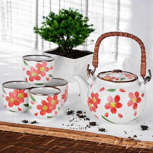 Ceramic Japanese Tea Set with Strainer and Wooden Handle Tea Lover Gift Japanese Culture , Image 1