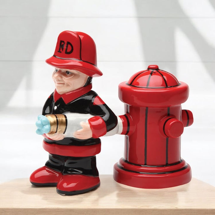 Ceramic Firefighter with Fire Hydrant Salt and Pepper Shakers Firefighter Gift , Image 2