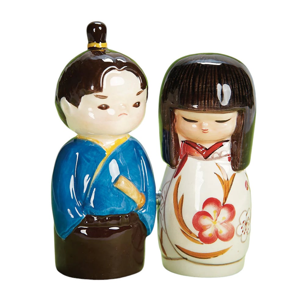 Ceramic Japanese Couple Salt and Pepper Shakers Samurai and Geisha Japanese Culture Love Japan, Image 3