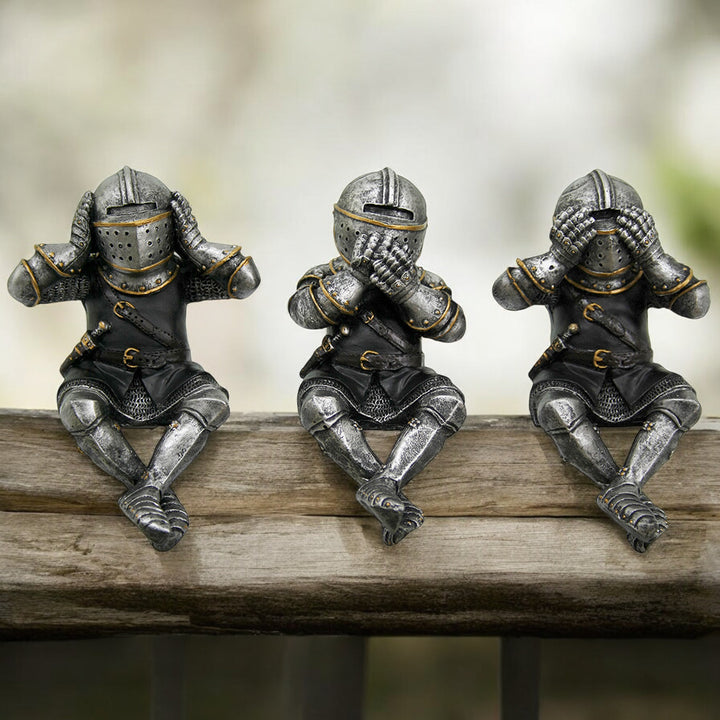 Polyresin Three Medieval Knights That Hear Speak and See No Evil Figurines Medieval Theme Decor Image 2