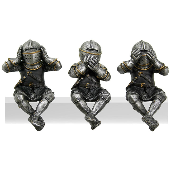 Polyresin Three Medieval Knights That Hear Speak and See No Evil Figurines Medieval Theme Decor Image 3