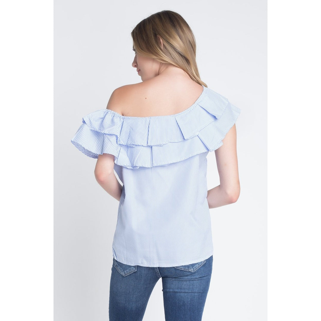 Womens Striped Off Shoulder Ruffle Stripe Blouse Image 4