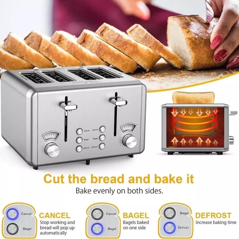 Whall KST023GU 4 Slice Toaster Whall Stainless Steel Toaster 1500W Image 3