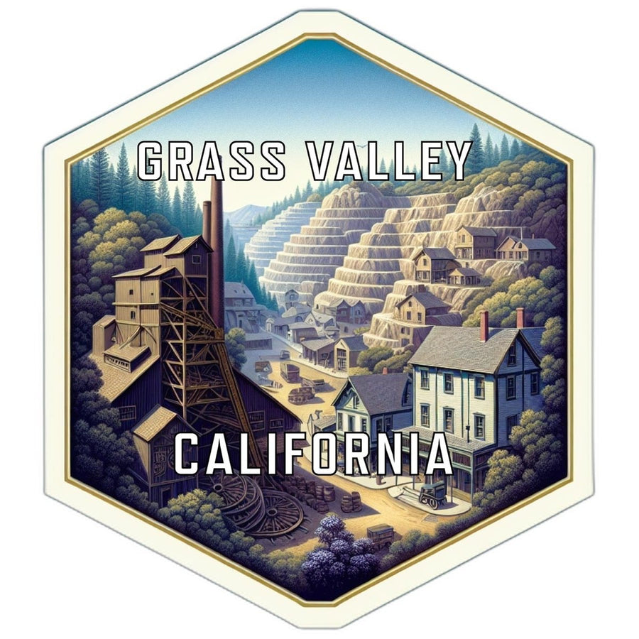 Grass Valley California Souvenir Travel Destination Die Cut Hexagon Fridge Magnet Image 1