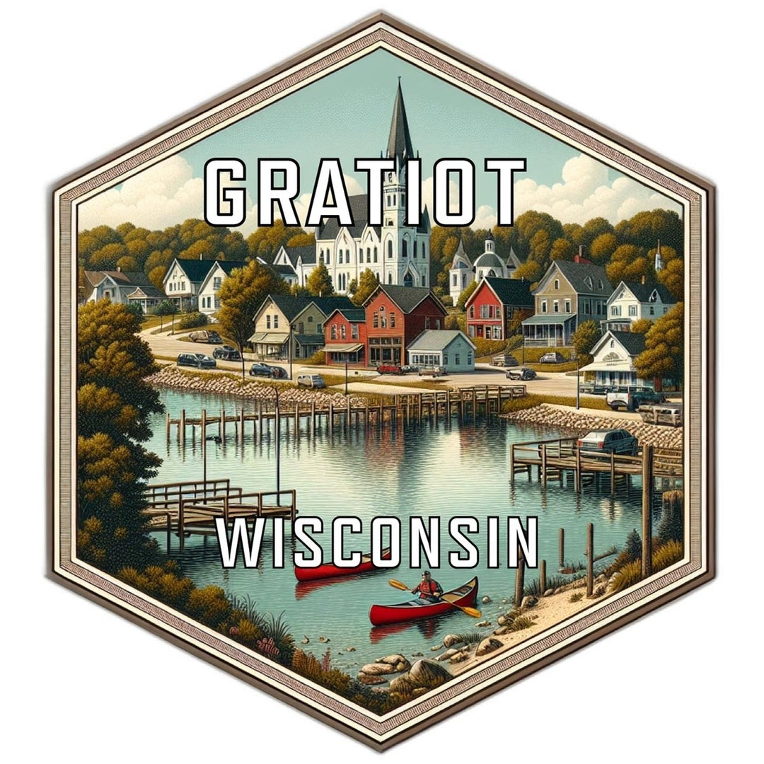 Gratiot Wisconsin Souvenir Travel Destination Die Cut Hexagon Fridge Magnet Image 1