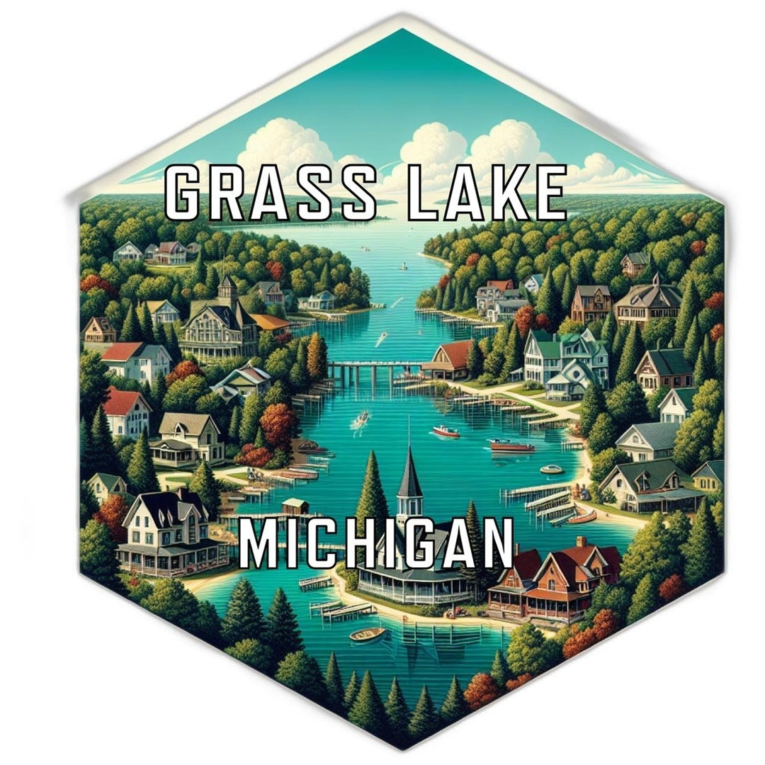 Grass Lake Michigan Souvenir Travel Destination Die Cut Hexagon Fridge Magnet Image 1