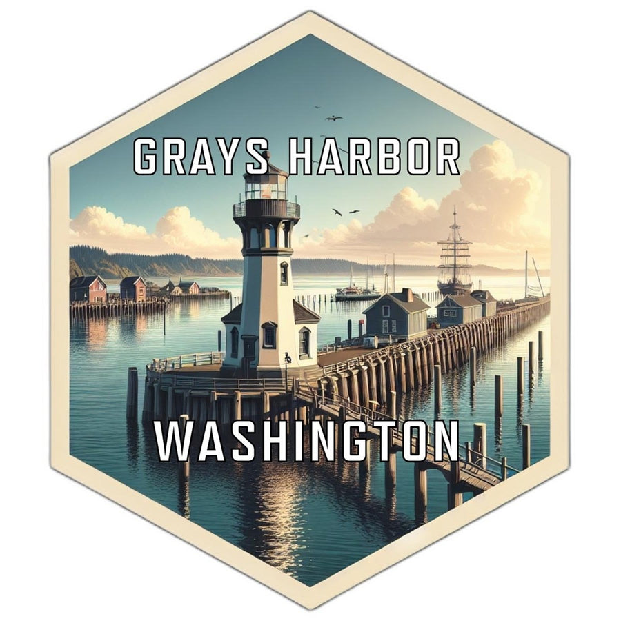 Grays Harbor Washington Souvenir Travel Destination Die Cut Hexagon Fridge Magnet Image 1