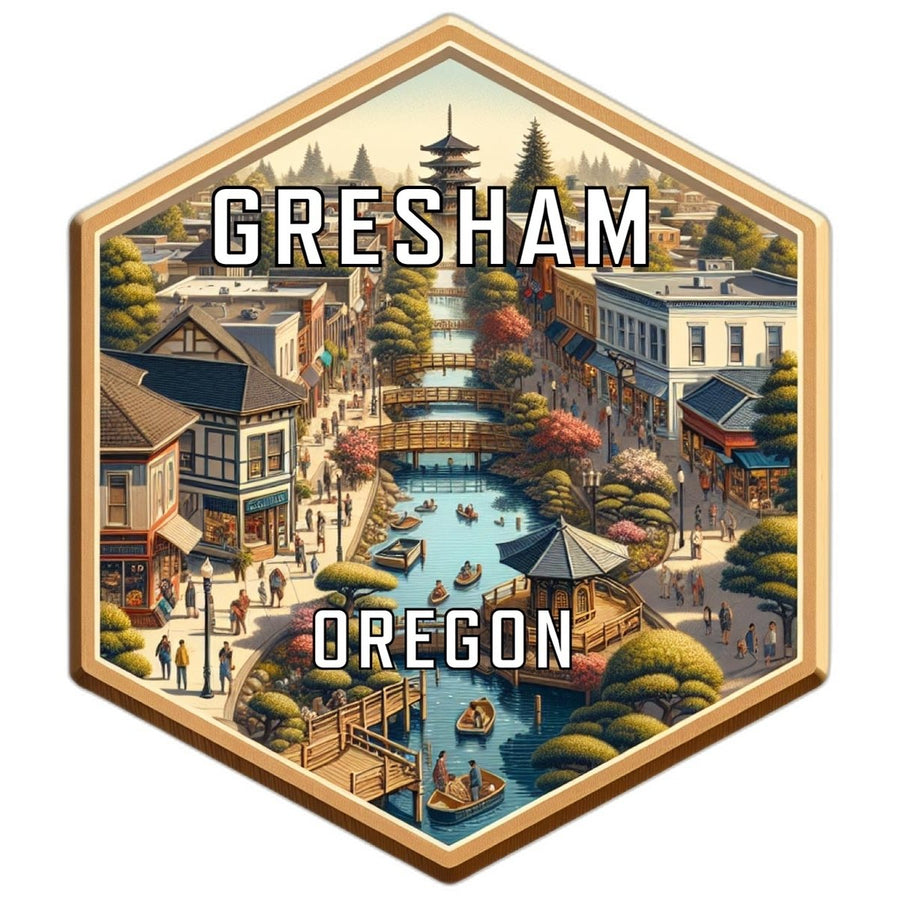 Gresham Oregon Souvenir Travel Destination Die Cut Hexagon Fridge Magnet Image 1