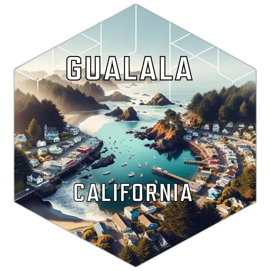 Gualala California Souvenir Travel Destination Die Cut Hexagon Fridge Magnet Image 1