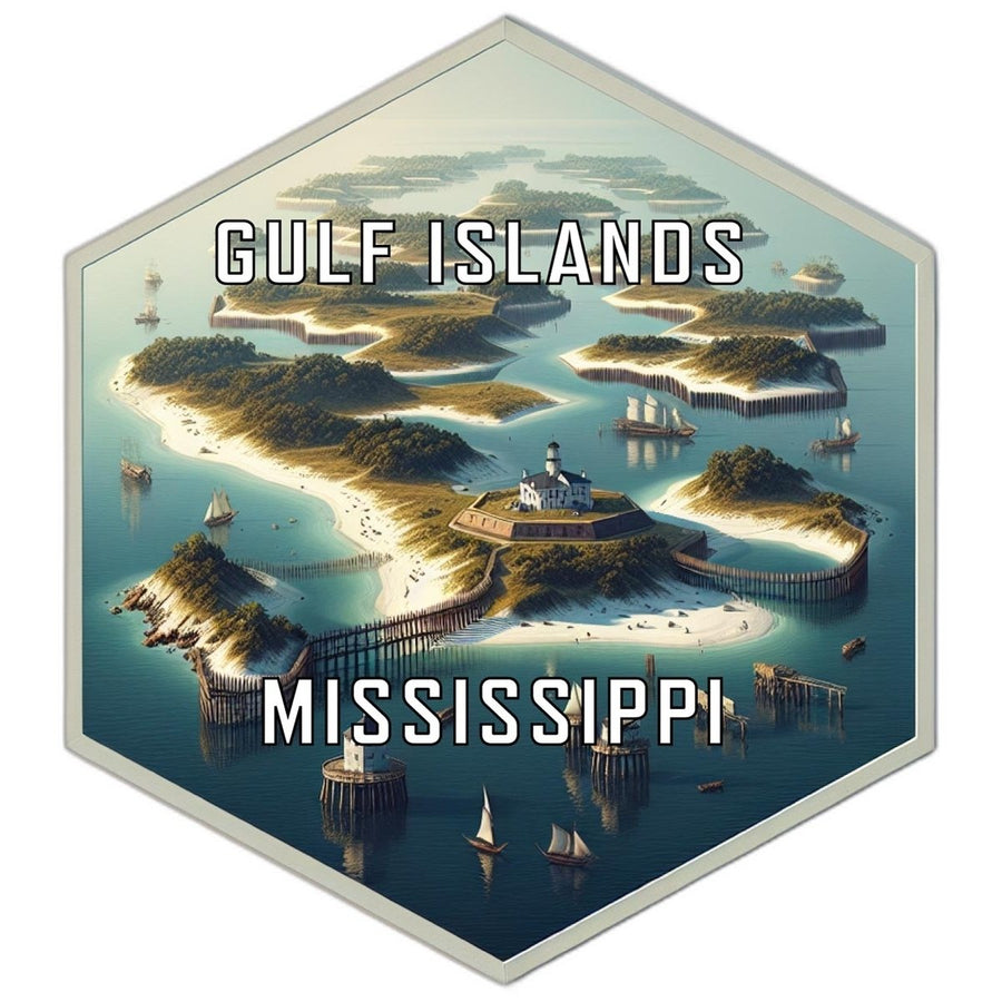 Gulf Islands Mississippi Souvenir Travel Destination Die Cut Hexagon Fridge Magnet Image 1