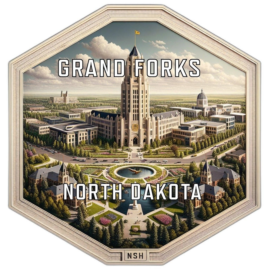 Grand Forks North Dakota Souvenir Travel Destination Die Cut Hexagon Fridge Magnet Image 1