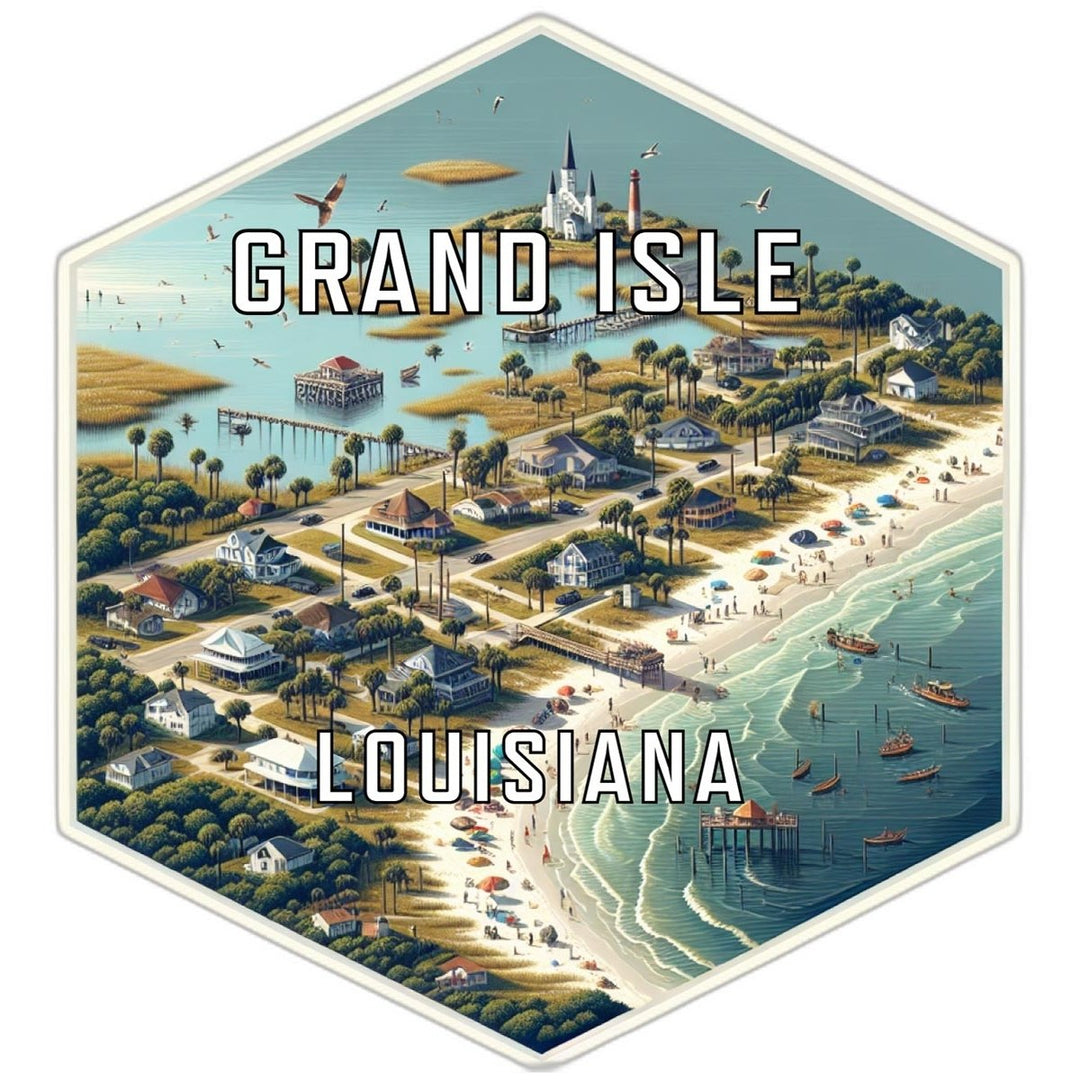 Grand Isle Louisiana Souvenir Travel Destination Die Cut Hexagon Fridge Magnet Image 1