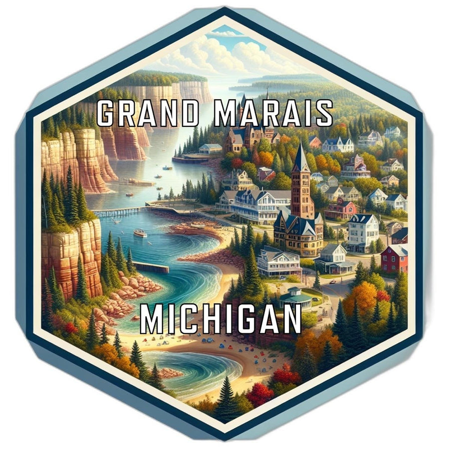 Grand Marais Michigan Souvenir Travel Destination Die Cut Hexagon Fridge Magnet Image 1