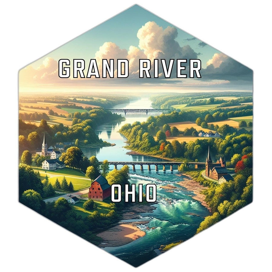 Grand River Ohio Souvenir Travel Destination Die Cut Hexagon Fridge Magnet Image 1