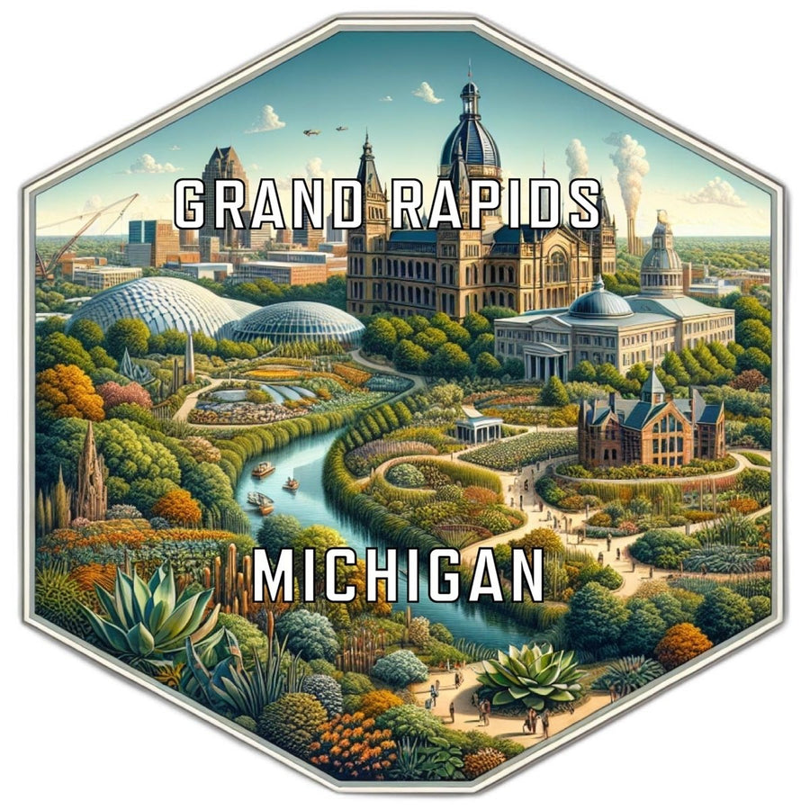 Grand Rapids Michigan Souvenir Travel Destination Die Cut Hexagon Fridge Magnet Image 1