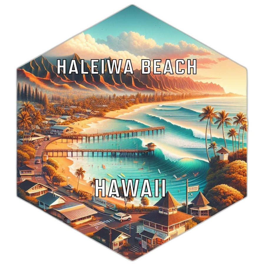 Haleiwa Beach Hawaii Souvenir Travel Destination Die Cut Hexagon Fridge Magnet Image 1