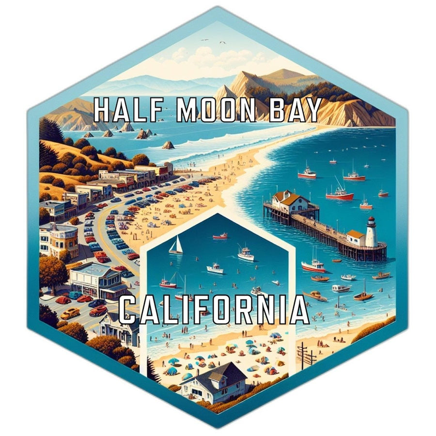 Half Moon Bay California Souvenir Travel Destination Die Cut Hexagon Fridge Magnet Image 1