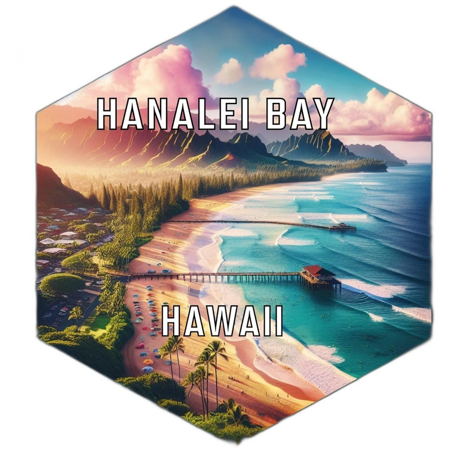 Hanalei Bay Hawaii Souvenir Travel Destination Die Cut Hexagon Fridge Magnet Image 1