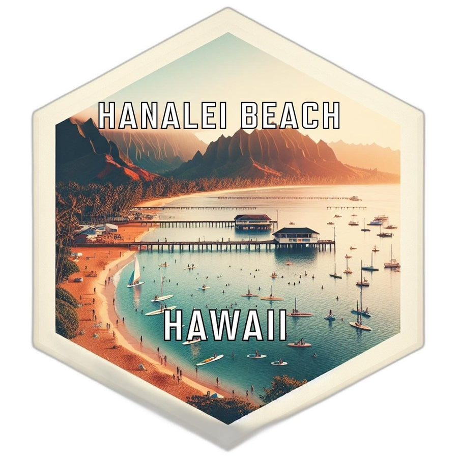 Hanalei Beach Hawaii Souvenir Travel Destination Die Cut Hexagon Fridge Magnet Image 1