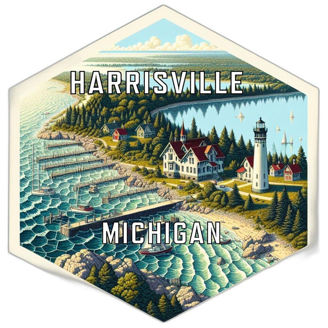 Harrisville Michigan Souvenir Travel Destination Die Cut Hexagon Fridge Magnet Image 1