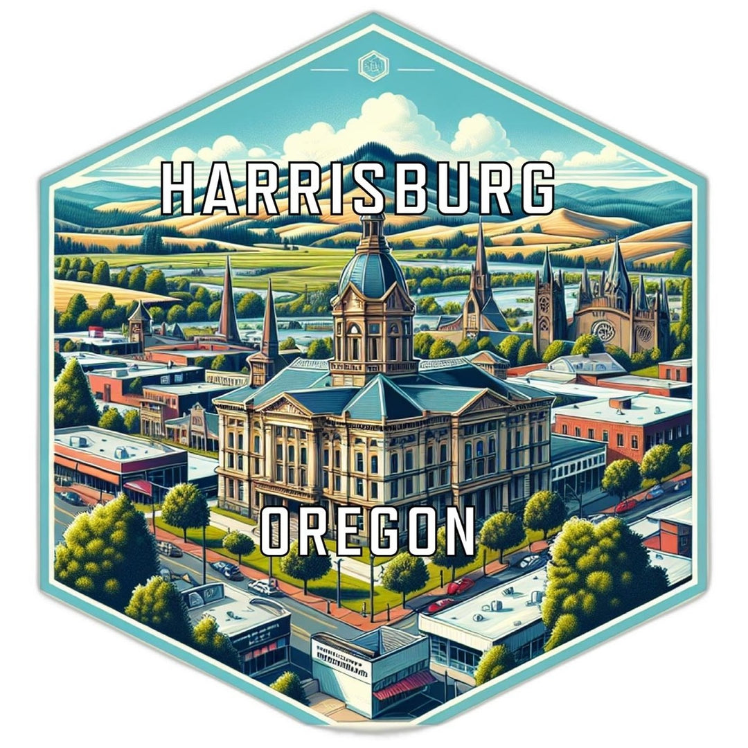 Harrisburg Oregon Souvenir Travel Destination Die Cut Hexagon Fridge Magnet Image 1