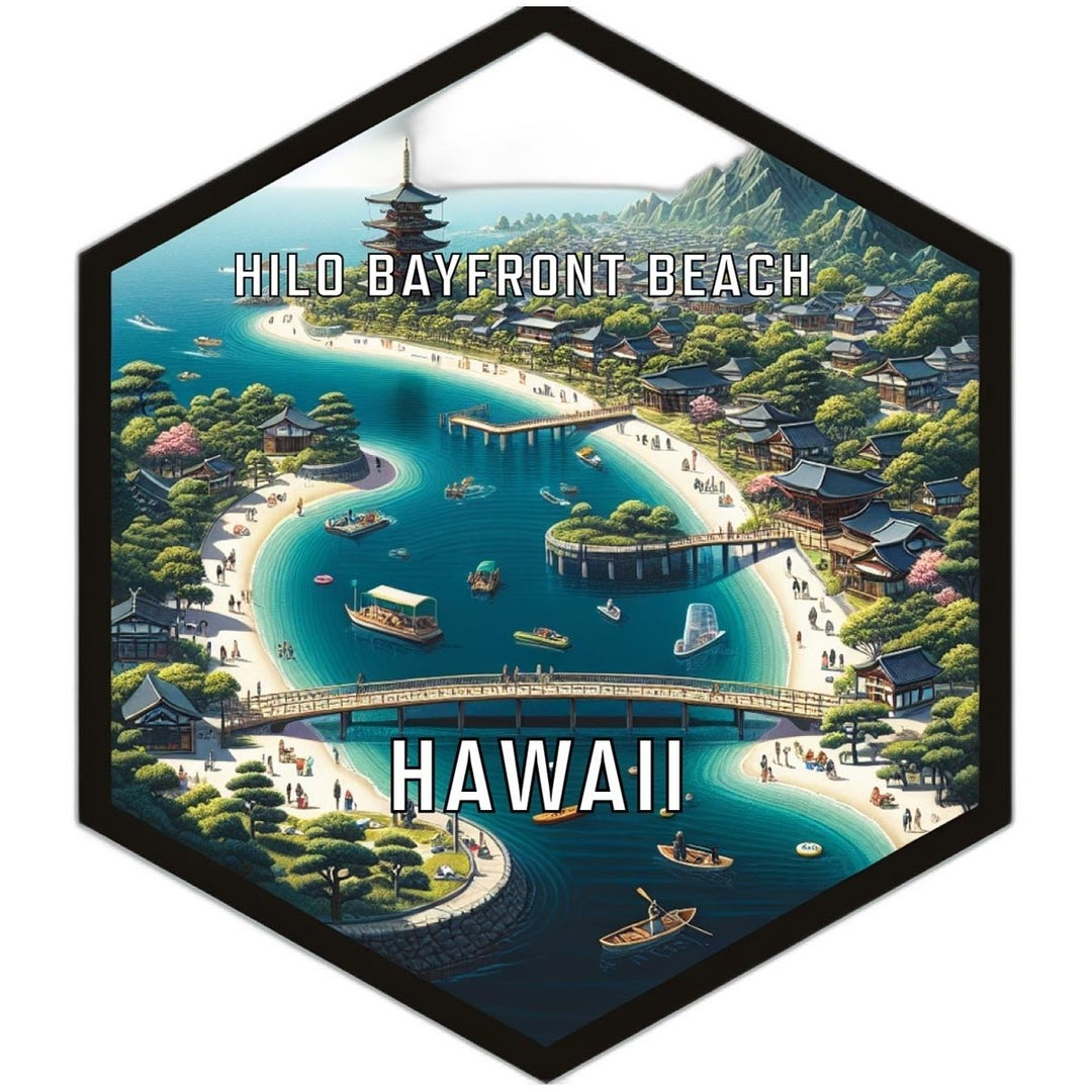 Hilo Bayfront Beach Hawaii Souvenir Travel Destination Die Cut Hexagon Fridge Magnet Image 1