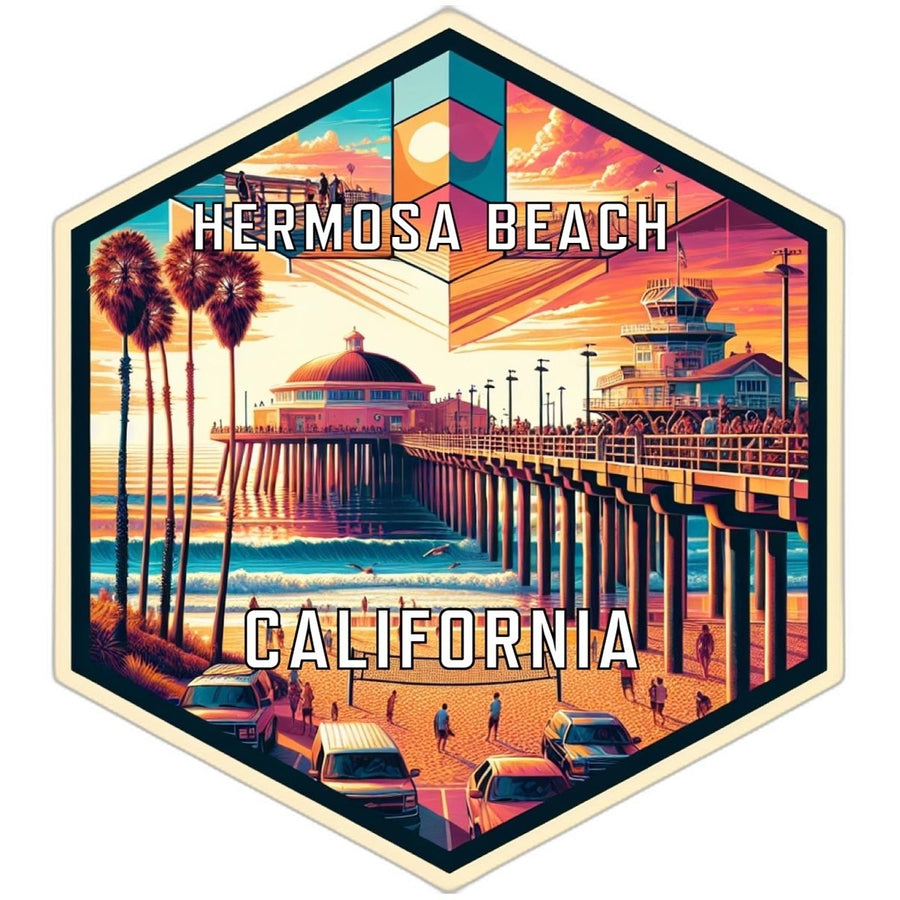 Hermosa Beach California Souvenir Travel Destination Die Cut Hexagon Fridge Magnet Image 1