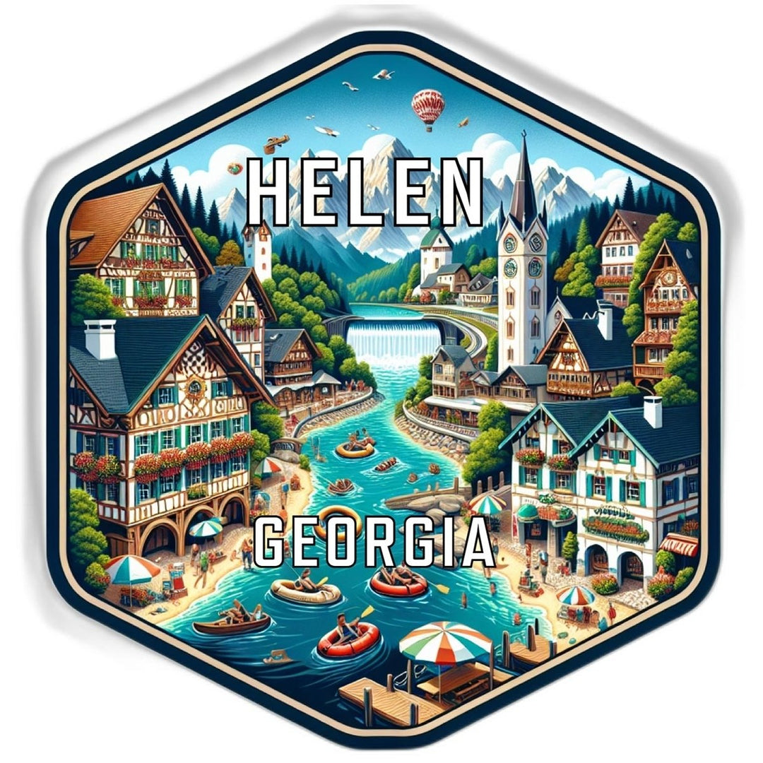 Helen Georgia Souvenir Travel Destination Die Cut Hexagon Fridge Magnet Image 1