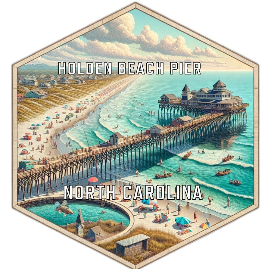 Holden Beach Pier North Carolina Souvenir Travel Destination Die Cut Hexagon Fridge Magnet Image 1