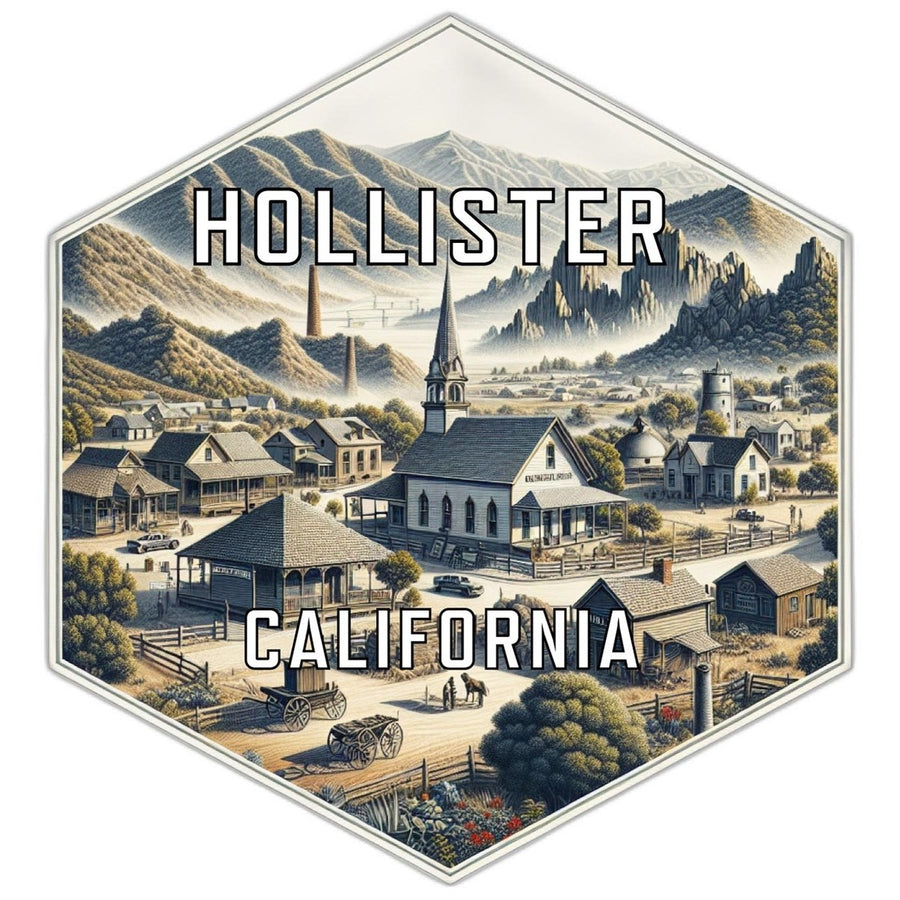 Hollister California Souvenir Travel Destination Die Cut Hexagon Fridge Magnet Image 1